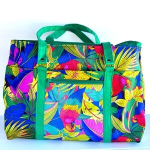 Vintage Parrot Print Tote Bag Rainbow Jungle